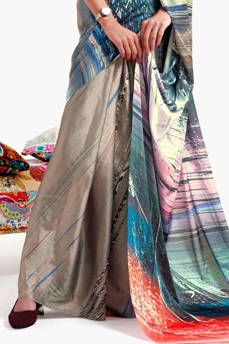 Perfect Greige Satin Crep Saree - EZBER