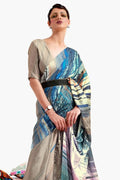 Perfect Greige Satin Crep Saree - EZBER