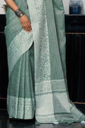 Pewter Grey Linen Blend Saree - EZBER