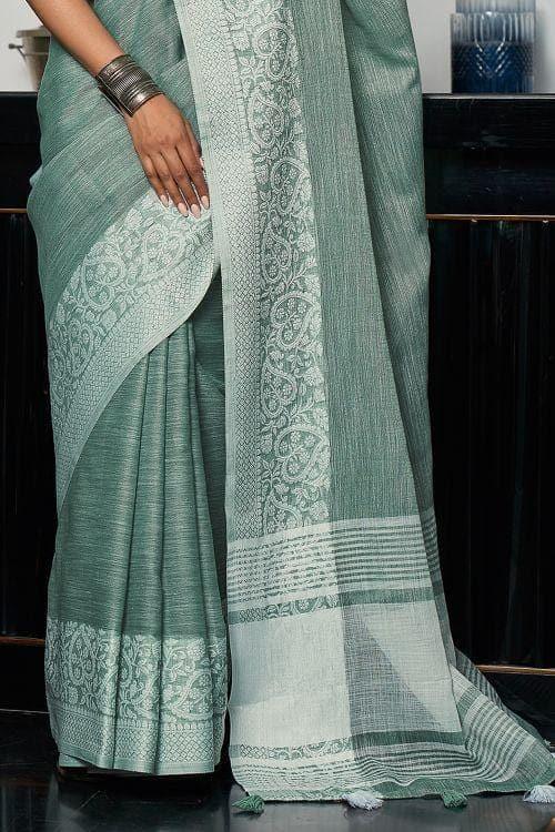Pewter Grey Linen Blend Saree - EZBER