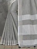 Pewter Grey Linen Blend Saree - EZBER