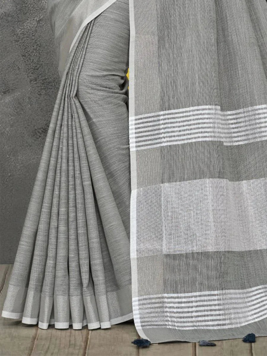 Pewter Grey Linen Blend Saree - EZBER