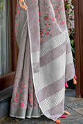 Pewter Grey Linen Blend Saree - EZBER