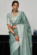 Pewter Grey Linen Blend Saree - EZBER