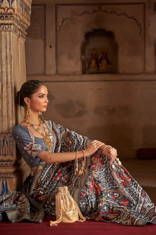 Pewter Grey Patola Saree - EZBER