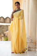 Pineapple Yellow Mulmul Cotton Saree - EZBER