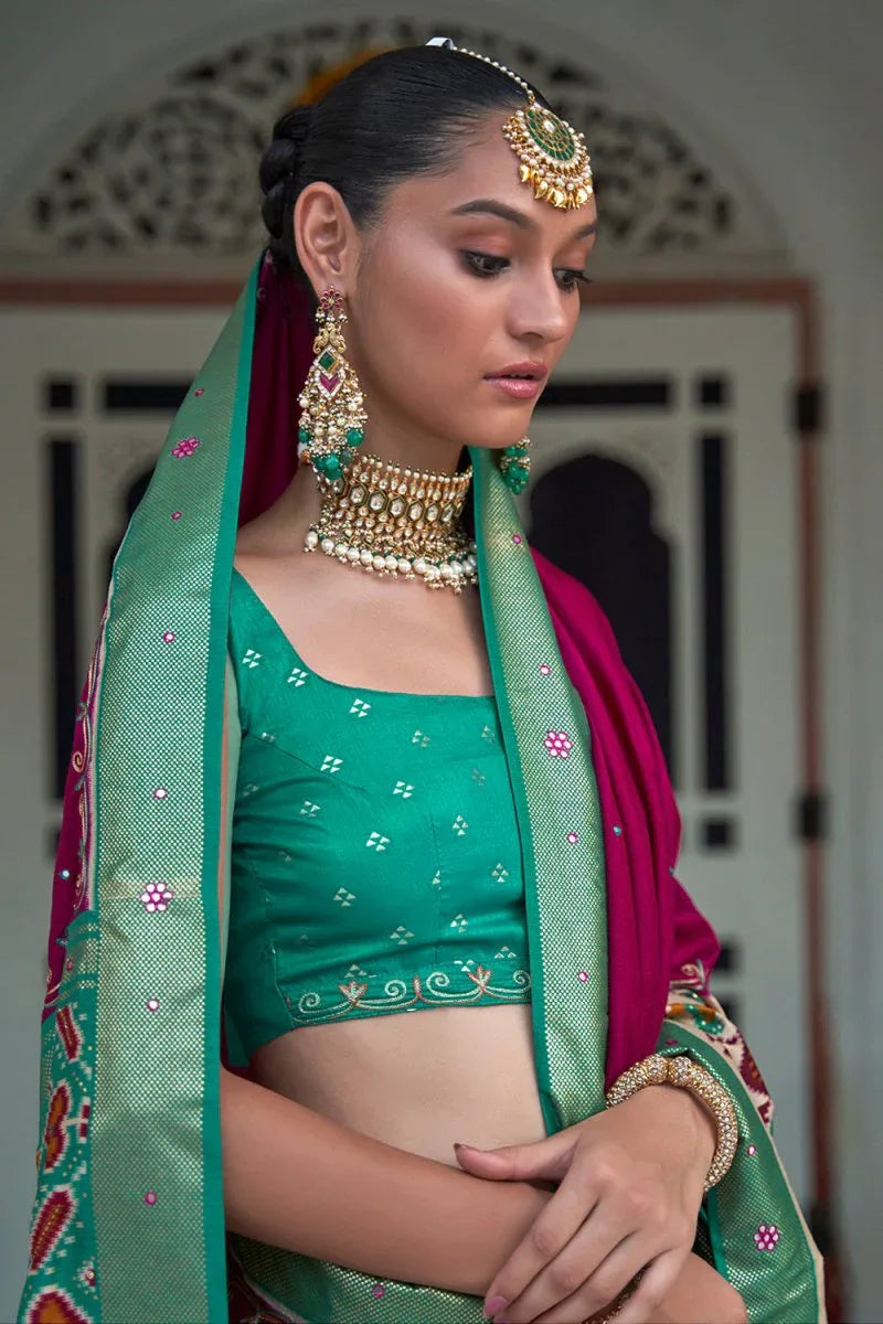 Pink And Green Patola Saree - EZBER