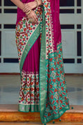 Pink And Green Patola Saree - EZBER