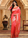Pink Banarasi Silk Saree With Blouse Piece - EZBER