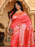 Pink Banarasi Silk Saree With Blouse Piece - EZBER