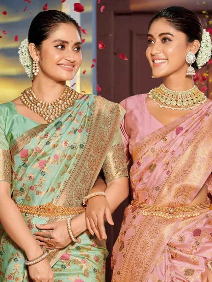 Pink Banarasi Silk Brocade Saree | EZB SI04 ASSWA1005