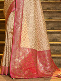 Pink Banarasi Silk Saree With Blouse Piece - EZBER