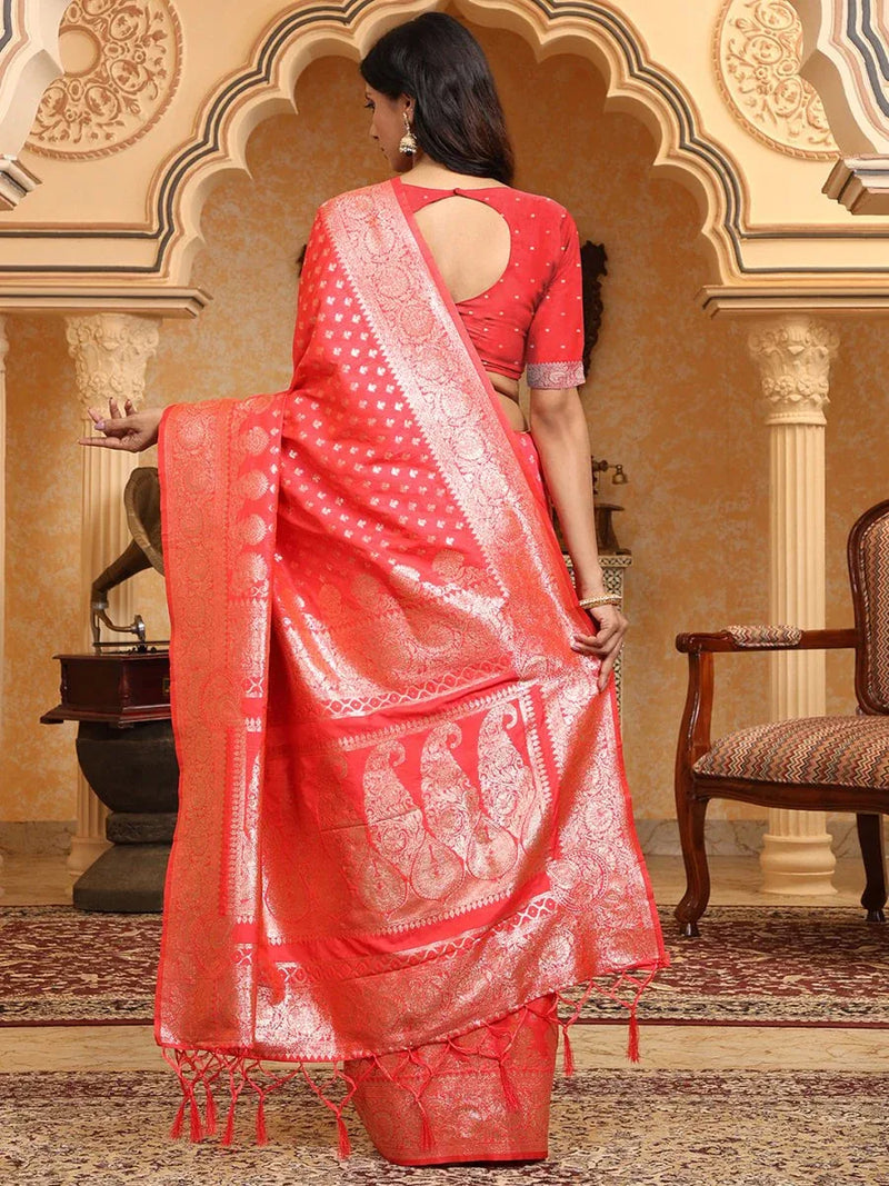 Pink Banarasi Silk Saree With Blouse Piece - EZBER
