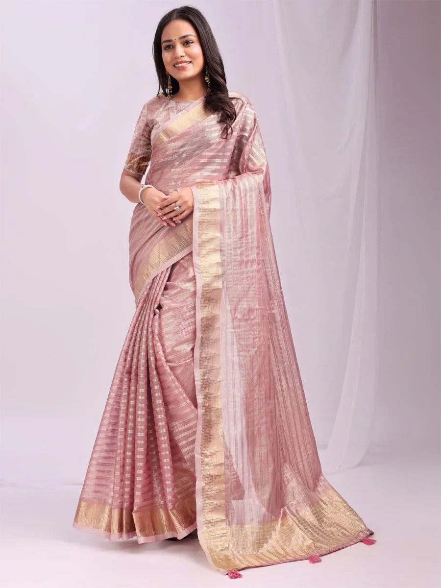 Pink CHICAGO Organza Saree with Blouse Piece - EZBER
