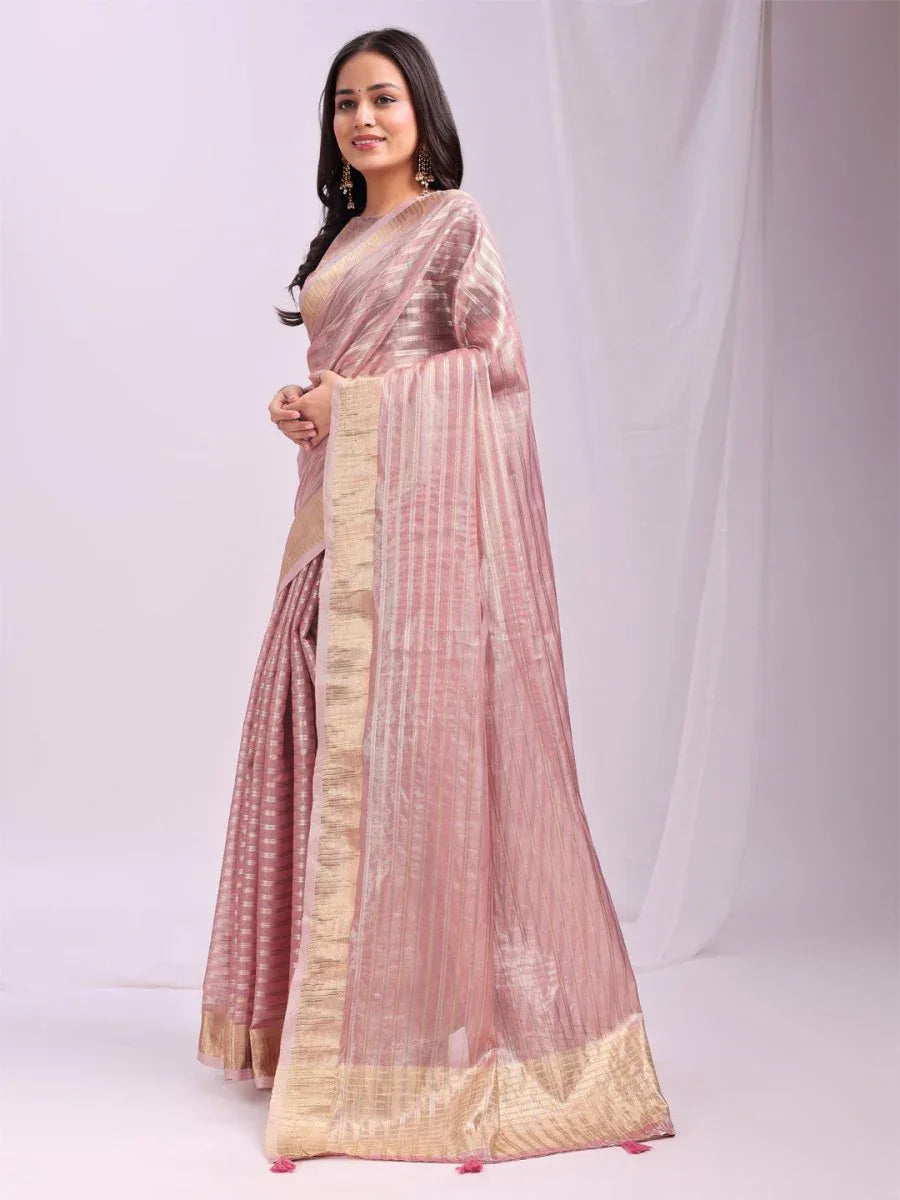 Pink CHICAGO Organza Saree with Blouse Piece - EZBER