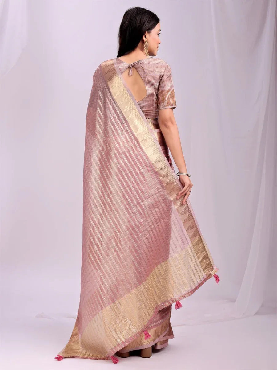 Pink CHICAGO Organza Saree with Blouse Piece - EZBER