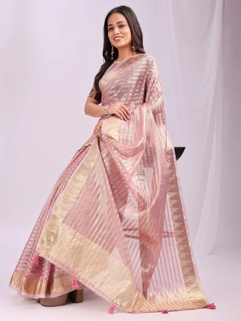 Pink CHICAGO Organza Saree with Blouse Piece - EZBER