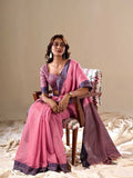 Pink Cotton Festive Wear Saree With Blouse Piece - EZBER