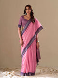 Pink Cotton Festive Wear Saree With Blouse Piece - EZBER