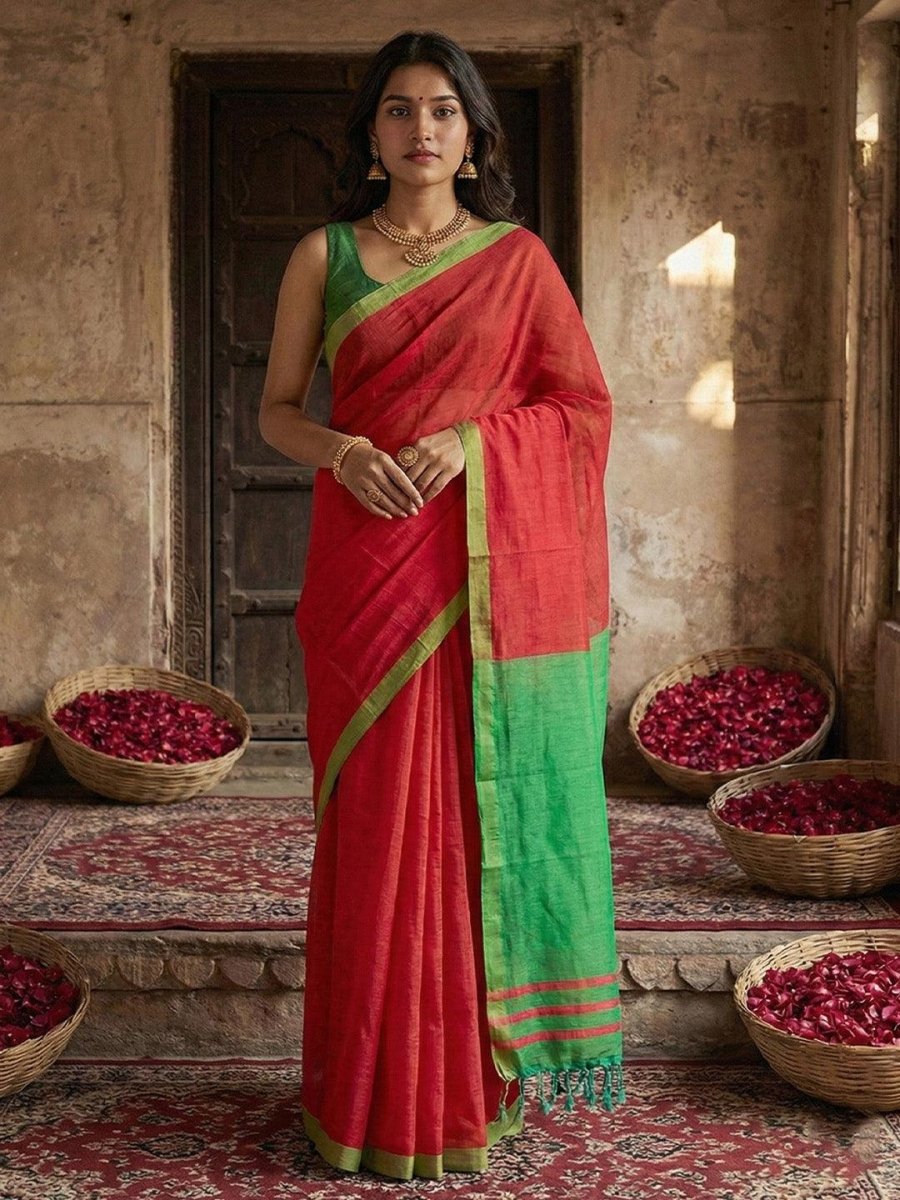 Pink Cotton Handloom Saree | EZB SI04 SUVAR2005 - EZBER