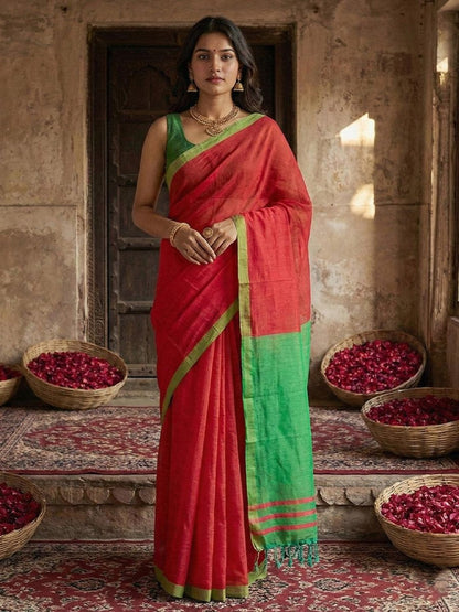 Pink Cotton Handloom Saree | EZB SI04 SUVAR2005 - EZBER