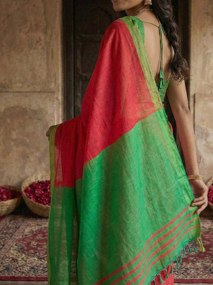 Pink Cotton Handloom Saree | EZB SI04 SUVAR2005 - EZBER