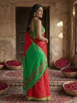 Pink Cotton Handloom Saree | EZB SI04 SUVAR2005