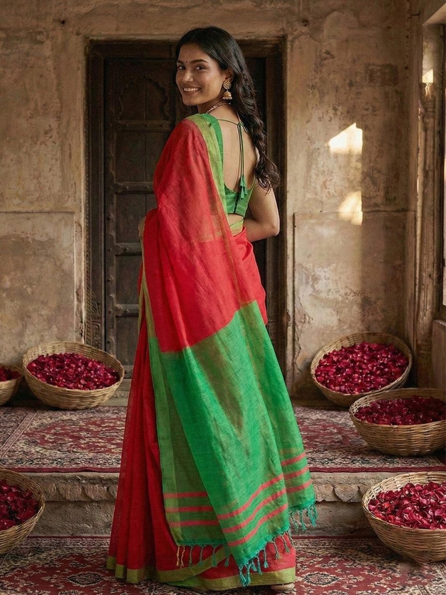 Pink Cotton Handloom Saree | EZB SI04 SUVAR2005 - EZBER