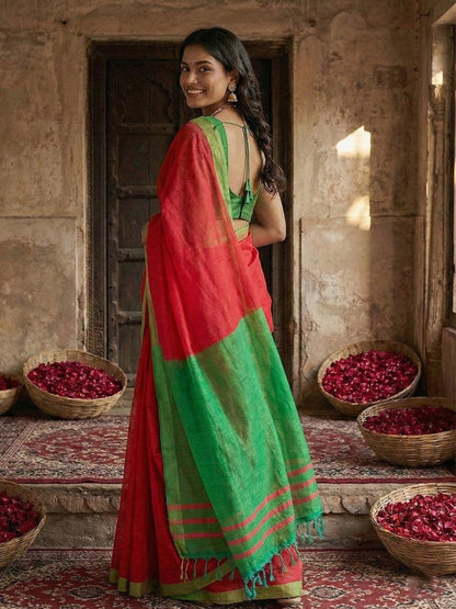 Pink Cotton Handloom Saree | EZB SI04 SUVAR2005 - EZBER