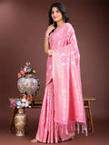 Pink Cotton Saree With Blouse Piece - EZBER