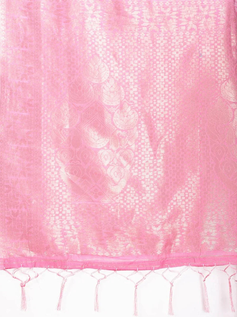 Pink Cotton Saree With Blouse Piece - EZBER
