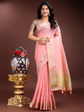 Pink Cotton Saree With Blouse Piece - EZBER