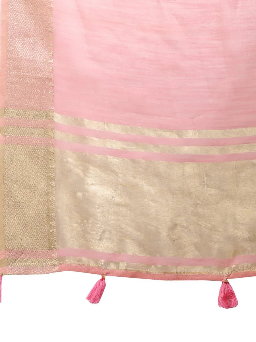 Pink Cotton Saree With Blouse Piece - EZBER