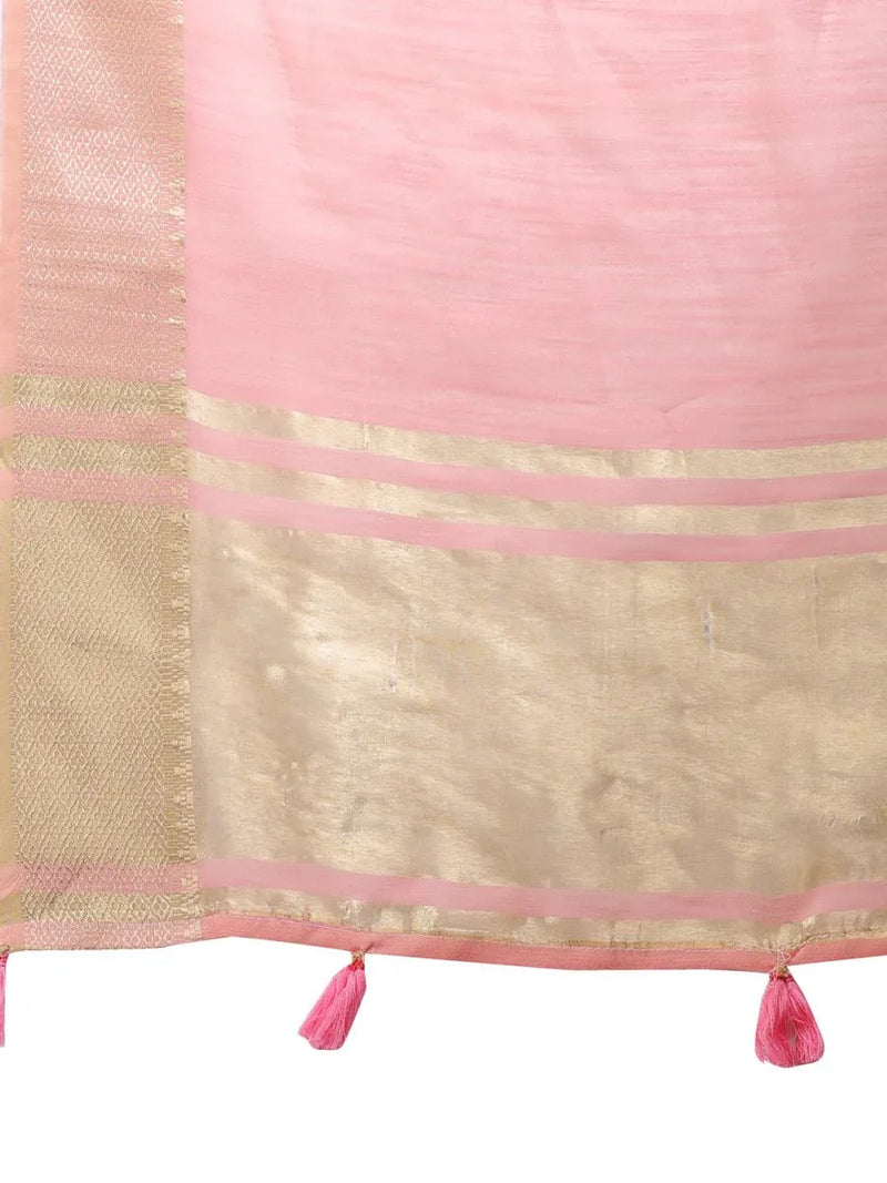 Pink Cotton Saree With Blouse Piece - EZBER