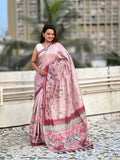 Pink Digital Printed Silk Saree With Blouse Piece - EZBER