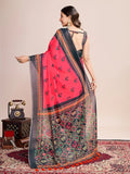 Pink Linen Blend Saree With Blouse Piece - EZBER