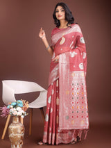Pink Linen Cotton Brocade Saree | EZB SI04 ASBUL1005