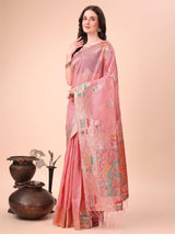 Pink Linen Cotton Brocade Saree | EZB SI04 ASLIN1002