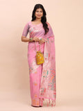 Pink Linen Cotton Brocade Saree | EZB SI04 ASLIS1002 - EZBER