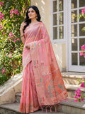 Pink Linen Cotton Brocade Saree | EZB SI04 SULIG1002 - EZBER