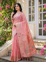 Pink Linen Cotton Brocade Saree | EZB SI04 SULIG1002