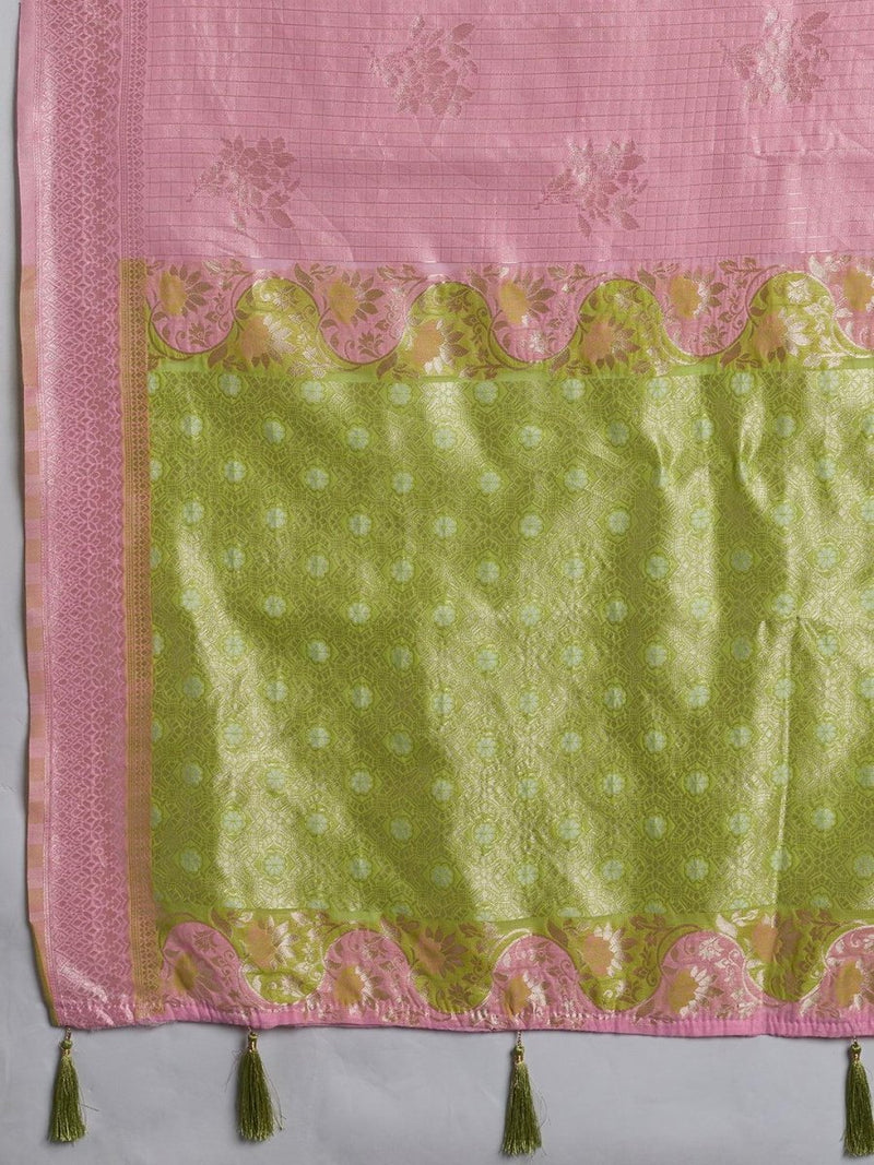 Pink Linen Cotton Contrast Pallu Saree | EZB SI04 SUBLO1002 - EZBER