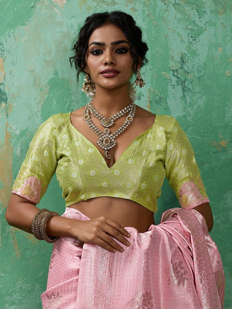 Pink Linen Cotton Contrast Pallu Saree | EZB SI04 SUBLO1002 - EZBER