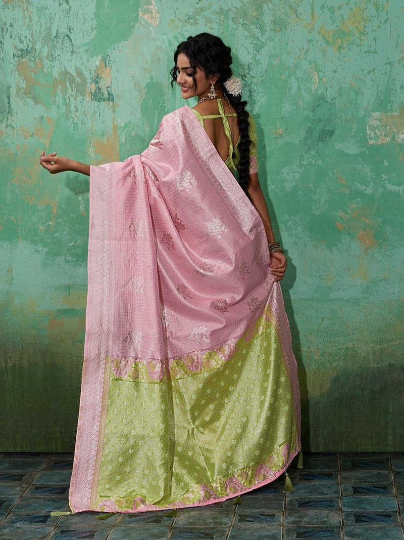 Pink Linen Cotton Contrast Pallu Saree | EZB SI04 SUBLO1002 - EZBER