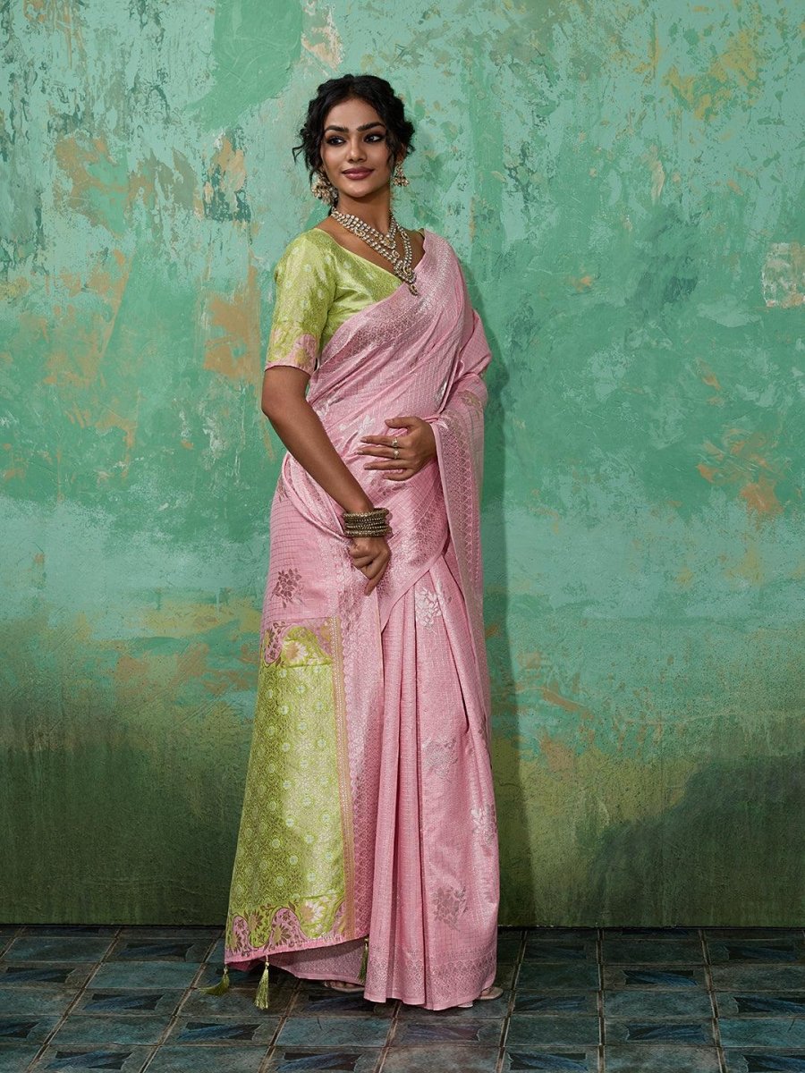 Pink Linen Cotton Contrast Pallu Saree | EZB SI04 SUBLO1002 - EZBER