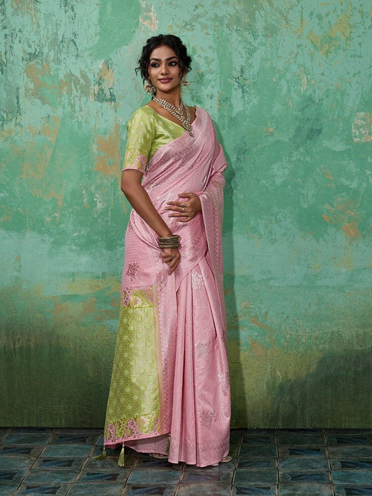 Pink Linen Cotton Contrast Pallu Saree | EZB SI04 SUBLO1002 - EZBER