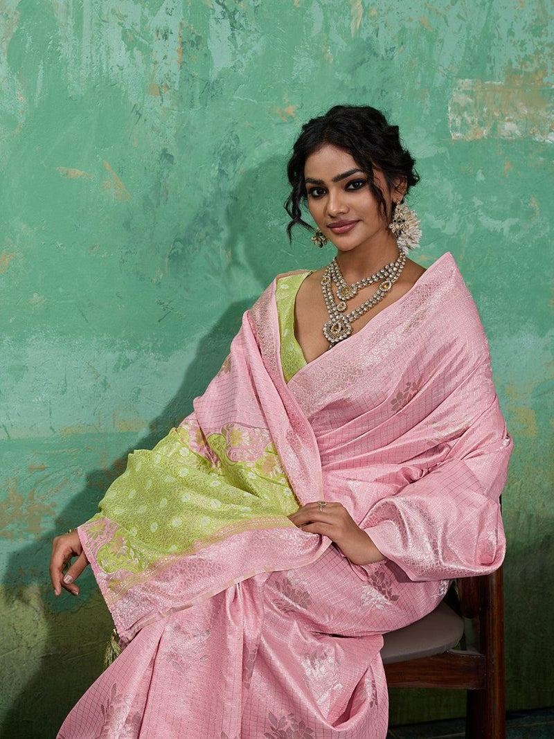 Pink Linen Cotton Contrast Pallu Saree | EZB SI04 SUBLO1002 - EZBER