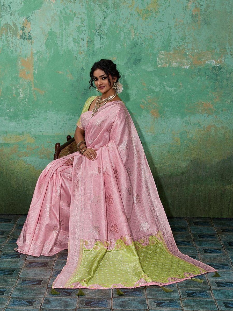 Pink Linen Cotton Contrast Pallu Saree | EZB SI04 SUBLO1002 - EZBER