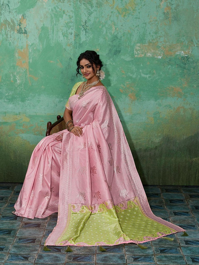 Pink Linen Cotton Contrast Pallu Saree | EZB SI04 SUBLO1002 - EZBER