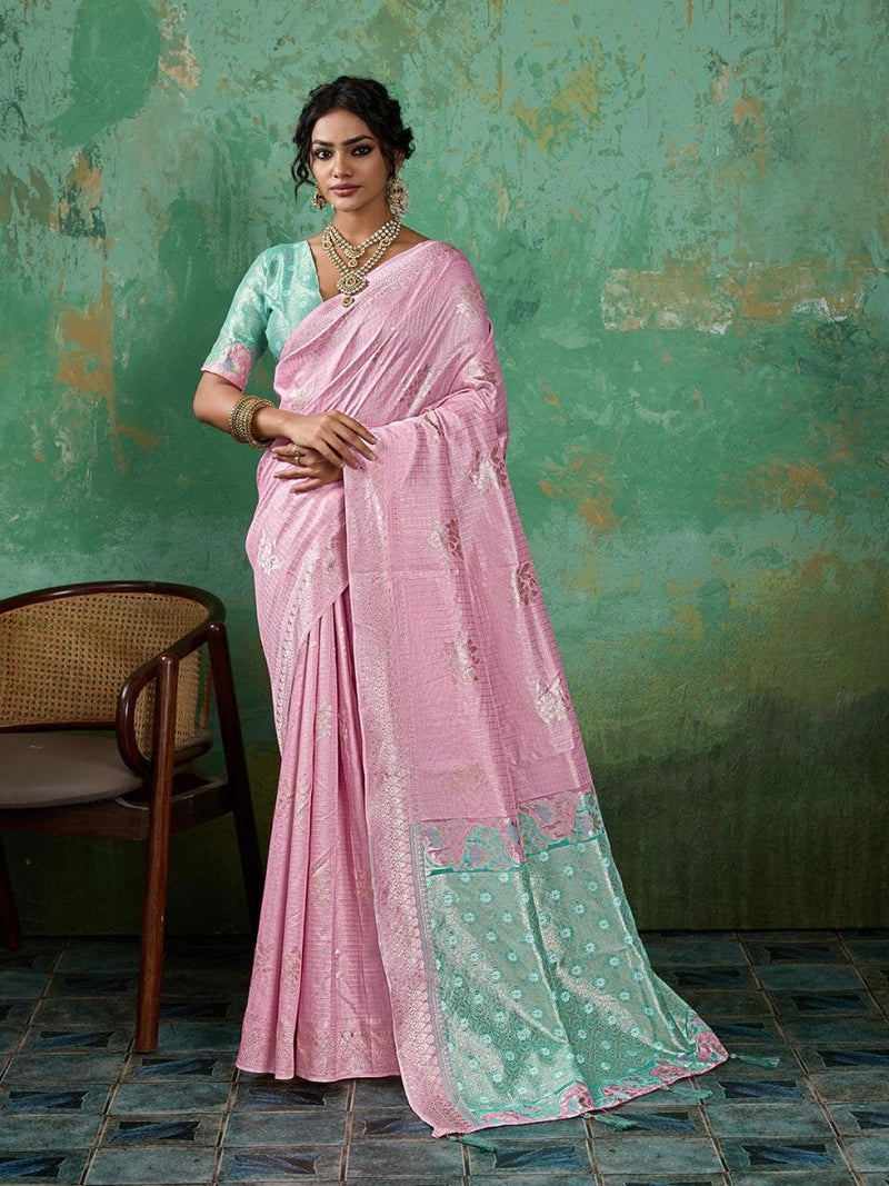 Pink Linen Cotton Contrast Pallu Saree | EZB SI04 SUBLO1005 - EZBER